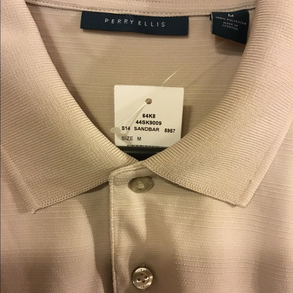 Brand New Mens Perry Ellis Tan Polo Shirt Size M